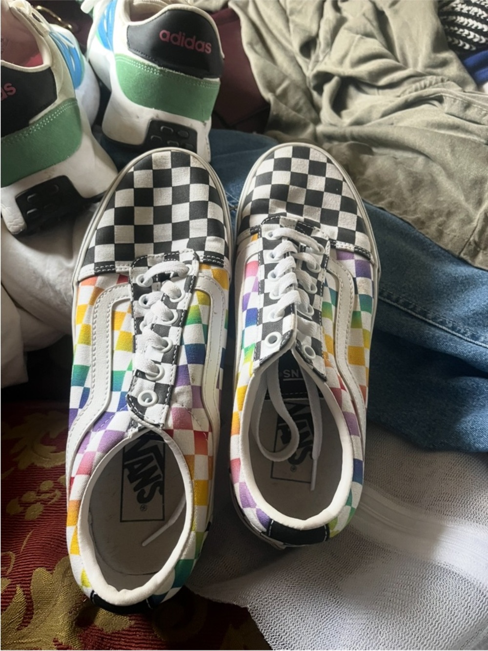 Vans Checkerboard Old Skool Sneakers with Rainbow Panels
